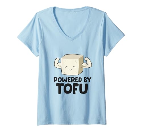 Damen Angetrieben von Tofu Vegan Vegetarian Love Tofu T-Shirt mit V-Ausschnitt Damen Angetrieben von Tofu Vegan Vegetarian Love Tofu T-Shirt mit V-Ausschnitt von Vegan Tofu Gifts