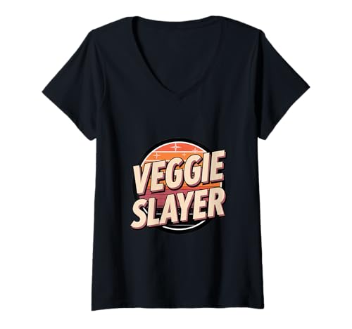 Damen Veggie Slayer Vegan Vegetarisch - T-Shirt mit V-Ausschnitt Damen Veggie Slayer Vegan Vegetarisch - T-Shirt mit V-Ausschnitt von Veganer Gemüseliebhaber