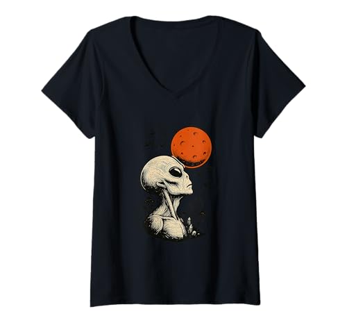 Damen Alien Mars Surreal Graphic Sci Fi Außerirdischer Planet T-Shirt mit V-Ausschnitt von Vegas Nights Squad Co.