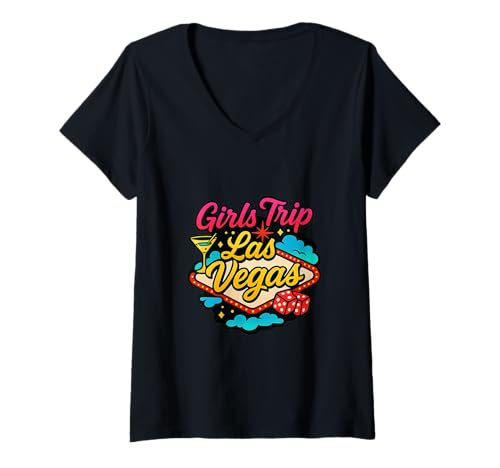 Damen Las Vegas Matching Girls Trip Squad Beste Freundinnen, Damen, 2026 T-Shirt mit V-Ausschnitt von Vegas Nights Squad Co.