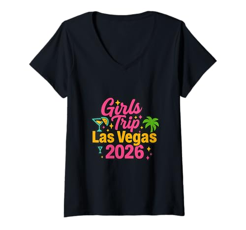 Damen Las Vegas Matching Girls Trip Squad Beste Freundinnen, Damen, 2026 T-Shirt mit V-Ausschnitt von Vegas Nights Squad Co.