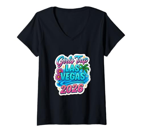 Damen Las Vegas Matching Girls Trip Squad Beste Freundinnen, Damen, 2026 T-Shirt mit V-Ausschnitt von Vegas Nights Squad Co.