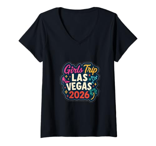 Damen Las Vegas Matching Girls Trip Squad Beste Freundinnen, Damen, 2026 T-Shirt mit V-Ausschnitt von Vegas Nights Squad Co.