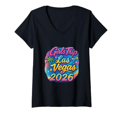 Damen Las Vegas Matching Girls Trip Squad Beste Freundinnen, Damen, 2026 T-Shirt mit V-Ausschnitt von Vegas Nights Squad Co.