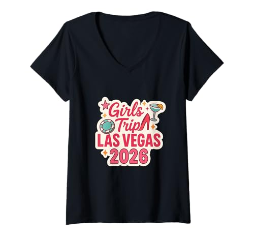 Damen Las Vegas Matching Girls Trip Squad Beste Freundinnen, Damen, 2026 T-Shirt mit V-Ausschnitt von Vegas Nights Squad Co.