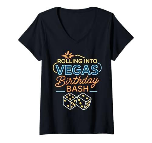 Damen Auf nach Las Vegas: Geburtstagsreise 2025 Party Bash Poker T-Shirt mit V-Ausschnitt Damen Auf nach Las Vegas: Geburtstagsreise 2025 Party Bash Poker T-Shirt mit V-Ausschnitt von Vegas Rollin Apparel