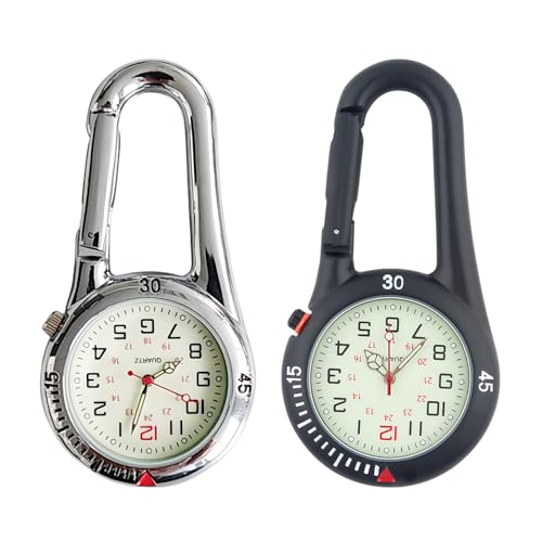 Vegena Taschenuhr Mit Karabiner,2 Stücke Karabiner Uhr,Krankenschwester Uhr,Taschenuhr Schlüsselbund Für Damen,Herren,Doktorkrankenschwester(Schwarz,Silber) von Vegena