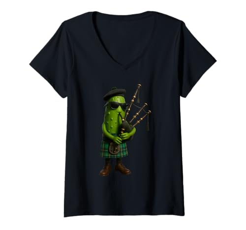 Damen Gurke Dudelsack T-Shirt mit V-Ausschnitt Damen Gurke Dudelsack T-Shirt mit V-Ausschnitt von Vegetable Bagpipe