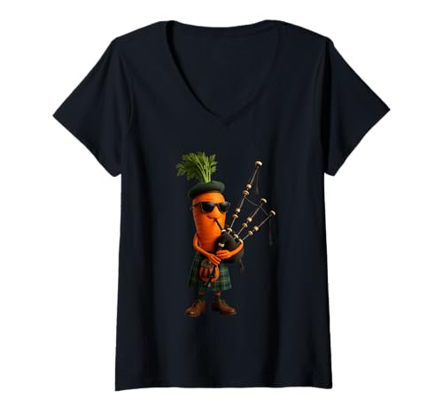 Damen Karotten-Dudelsack T-Shirt mit V-Ausschnitt Damen Karotten-Dudelsack T-Shirt mit V-Ausschnitt von Vegetable Bagpipe
