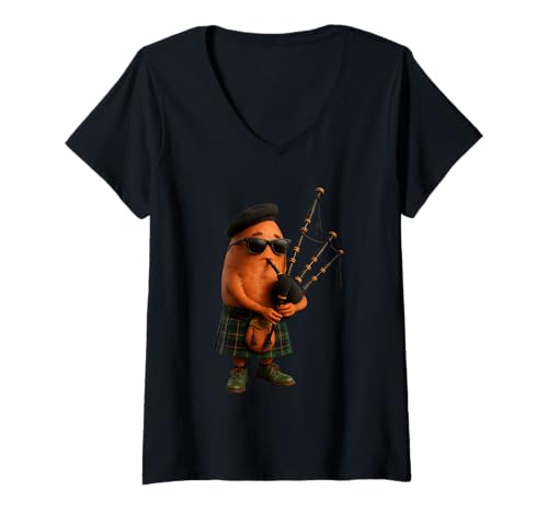 Damen Süßkartoffel-Dudelsack T-Shirt mit V-Ausschnitt Damen Süßkartoffel-Dudelsack T-Shirt mit V-Ausschnitt von Vegetable Bagpipe