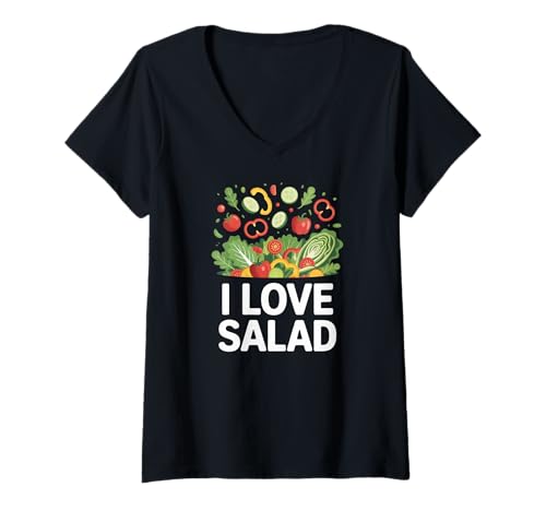 Damen I Love Salat Gemüse Healthy Eating Art T-Shirt mit V-Ausschnitt Damen I Love Salat Gemüse Healthy Eating Art T-Shirt mit V-Ausschnitt von Vegetable Enthusiast Fresh Greens Healthy Living
