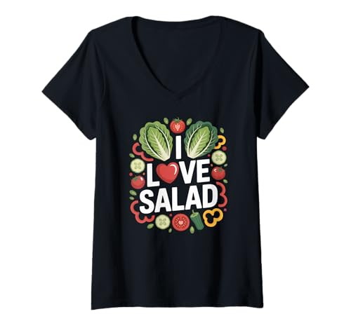 Damen Ich Liebe Salat Fresh Veggie Passion T-Shirt mit V-Ausschnitt Damen Ich Liebe Salat Fresh Veggie Passion T-Shirt mit V-Ausschnitt von Vegetable Enthusiast Fresh Salads