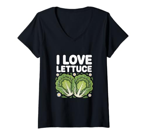 Damen Ich Liebe Salat Veggie Humor T-Shirt mit V-Ausschnitt von Vegetable Enthusiasts Delight