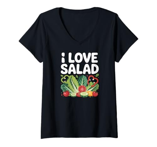 Damen Ich Liebe Salat, frisches Gemüse, Kunst T-Shirt mit V-Ausschnitt Damen Ich Liebe Salat, frisches Gemüse, Kunst T-Shirt mit V-Ausschnitt von Vegetable Enthusiasts Plant Lovers