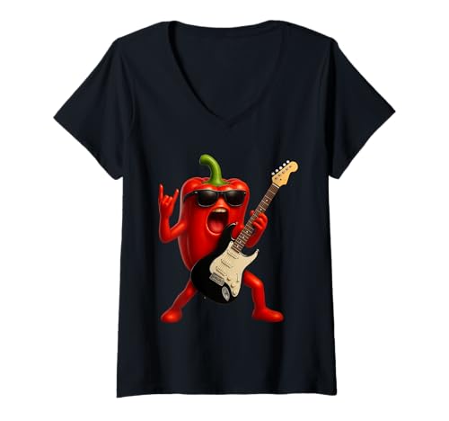 Damen Bell Pepper Gitarre T-Shirt mit V-Ausschnitt Damen Bell Pepper Gitarre T-Shirt mit V-Ausschnitt von Vegetable Guitar