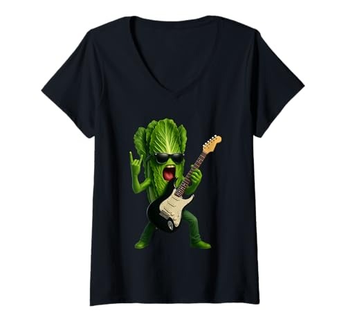 Damen Kopfsalat-Gitarre T-Shirt mit V-Ausschnitt von Vegetable Guitar