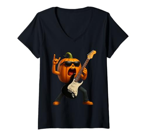 Damen Kürbis-Gitarre T-Shirt mit V-Ausschnitt Damen Kürbis-Gitarre T-Shirt mit V-Ausschnitt von Vegetable Guitar