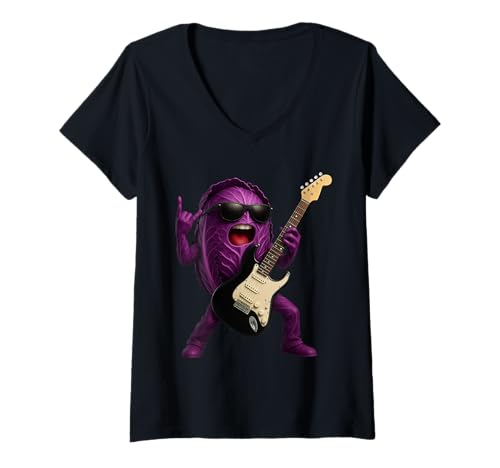 Damen Rotkohlgitarre T-Shirt mit V-Ausschnitt von Vegetable Guitar