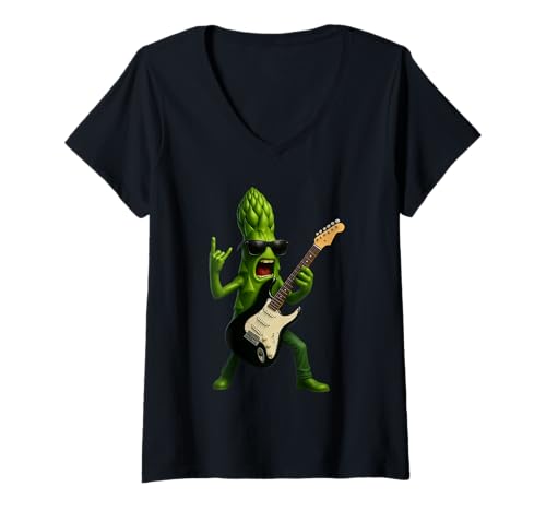 Damen Spargelgitarre T-Shirt mit V-Ausschnitt Damen Spargelgitarre T-Shirt mit V-Ausschnitt von Vegetable Guitar