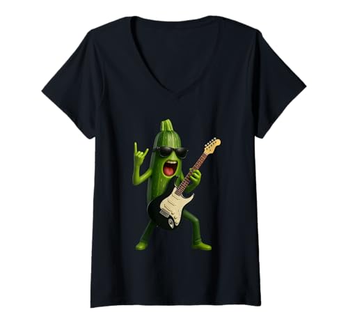 Damen Zucchini-Gitarre T-Shirt mit V-Ausschnitt Damen Zucchini-Gitarre T-Shirt mit V-Ausschnitt von Vegetable Guitar