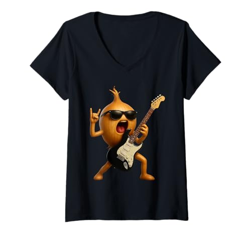 Damen Zwiebelgitarre T-Shirt mit V-Ausschnitt Damen Zwiebelgitarre T-Shirt mit V-Ausschnitt von Vegetable Guitar
