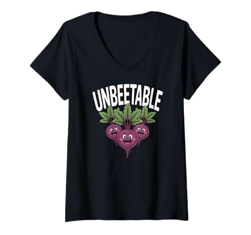 Damen Unbeetable Happy Smiling Beets Grafik T-Shirt mit V-Ausschnitt Damen Unbeetable Happy Smiling Beets Grafik T-Shirt mit V-Ausschnitt von Vegetable Humor Beetroot Fun Design