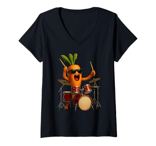 Damen Karottentrommeln T-Shirt mit V-Ausschnitt Damen Karottentrommeln T-Shirt mit V-Ausschnitt von Vegetables Drums