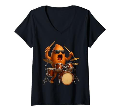 Damen Süßkartoffeltrommeln T-Shirt mit V-Ausschnitt Damen Süßkartoffeltrommeln T-Shirt mit V-Ausschnitt von Vegetables Drums