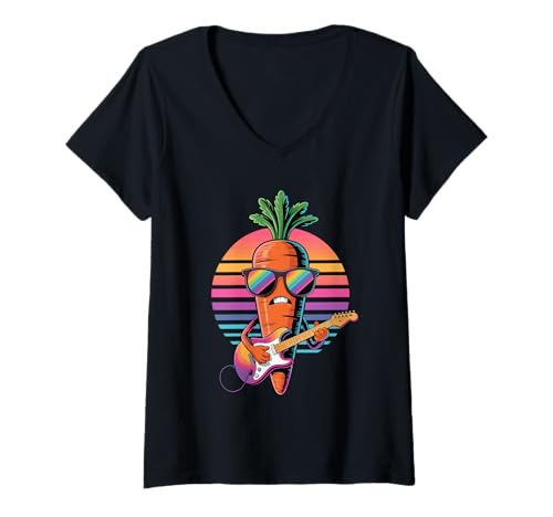 Damen Retro Karotte Gitarrist Karotten Gitarre T-Shirt mit V-Ausschnitt Damen Retro Karotte Gitarrist Karotten Gitarre T-Shirt mit V-Ausschnitt von Vegetables Lover Gifts