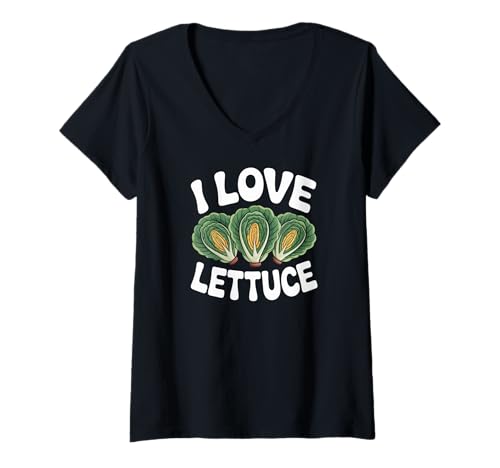 Damen Ich Liebe Salat Lustiges veganes Statement T-Shirt mit V-Ausschnitt von Vegetarian Vegan Plant Lifestyle Passion