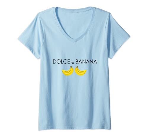 Damen Dolce And Banana Lustiges Bananen Obst Früchte Design T-Shirt mit V-Ausschnitt Damen Dolce And Banana Lustiges Bananen Obst Früchte Design T-Shirt mit V-Ausschnitt von Vegetarier Veganer Bananen Design by Organiqed