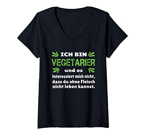 Damen Lustiger Vegetarier Spruch Shirt für Damen - Veggie Sprüche T-Shirt mit V-Ausschnitt von Vegetarier und Veganer Shirts