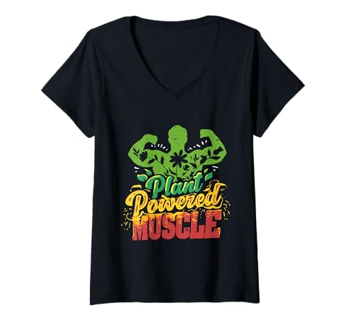 Damen Plant Powered Muscle Veggie Veganer T-Shirt mit V-Ausschnitt Damen Plant Powered Muscle Veggie Veganer T-Shirt mit V-Ausschnitt von Veggie Designs für Vegane Athleten & Bodybuilder