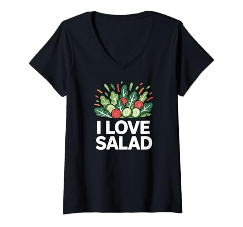 Damen I Love Salad Fresh Vegetables Gurken Tomaten T-Shirt mit V-Ausschnitt Damen I Love Salad Fresh Vegetables Gurken Tomaten T-Shirt mit V-Ausschnitt von Veggie Enthusiast Lettuce Leaf Greenery Cucumber