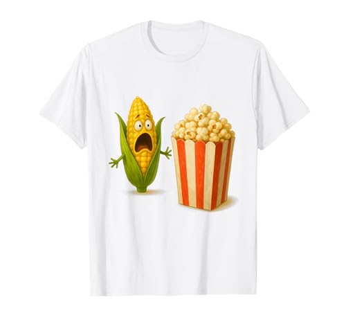lustiges Schreien, schockiertes Mais-Popcorn, Essen, Humor, Männer, Frauen T-Shirt von Veggie Humor Funny Food Pun Apparel Co