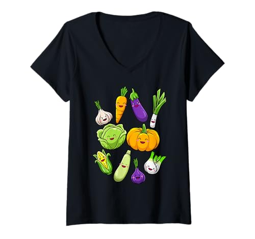Damen Kawaii Vegetable Squad Süße, gesunde Pflanzenwelt T-Shirt mit V-Ausschnitt Damen Kawaii Vegetable Squad Süße, gesunde Pflanzenwelt T-Shirt mit V-Ausschnitt von VeggieMood