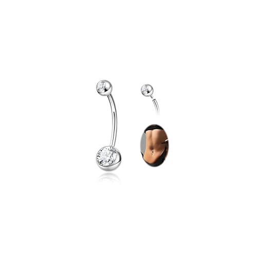 Vegolita 14G G23 reines Titan 316L Edelstahl langer Bauchnabelring für Frauen 14 Karat Gold Bauchnabelringe CZ Hypoallergen Bauchnabelpiercing Innengewinde Schmuck 16 mm, Edelstahl, Zirkonia von Vegolita
