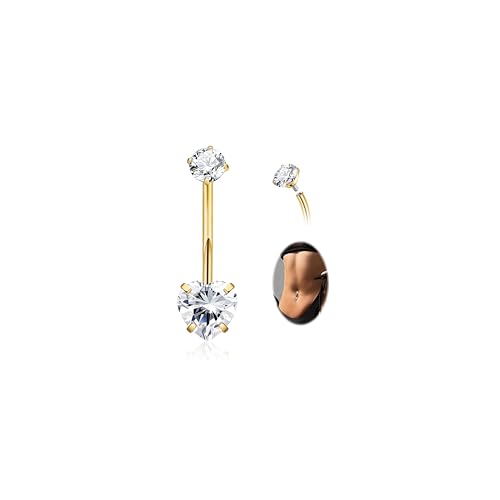 Vegolita 14G G23 reines Titan 316L Edelstahl langer Bauchnabelring für Frauen 14 Karat Gold Bauchnabelringe CZ Hypoallergen Bauchnabelpiercing Innengewinde Schmuck 16 mm, Titan, Zirkonia von Vegolita