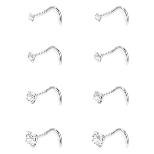 Vegolita WM-HP-BP007-S-18G Nasenstecker aus Chirurgenstahl für Damen und Herren, 1,5 - 3 mm, rund, Zirkonia, Nasenringe, Schmuck, Silber, 18 g, 8 Stück von Vegolita