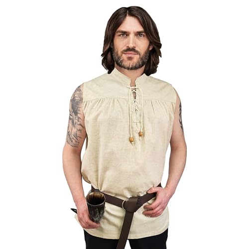Vehi Mercatus Klassisches Mittelalter Hemd ??rmellos,Eike- Schwarz oder Natur-Baumwolle-LARP, Reenactment, Mittelalter, Alltag (DE/NL/SE/PL, Alphanumerisch, XL, Regular, Regular, Wei?) von Vehi Mercatus
