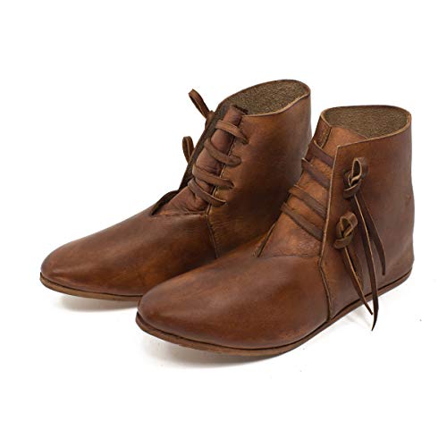 Vehi Mercatus Mittelalter-Schuhe geschnürt aus Leder Dunkelbraun handgefärbt Gr. 47 von Vehi Mercatus