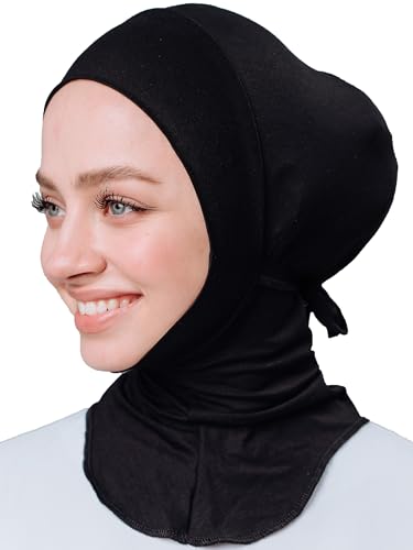 Keine Nadeln, Baumwollkopftuch, sofortiger Hijab, zweiteilig, bereit zum Tragen muslimische Accessoires für Frauen., schwarz, Einheitsgröße von VeilWear
