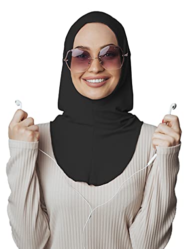 VeilWear Kopfhörer Brille Hijab, Baumwolle Kopftuch, gebrauchsfertig, muslimische Accessoires für Frauen, Schwarz, Einheitsgröße von VeilWear