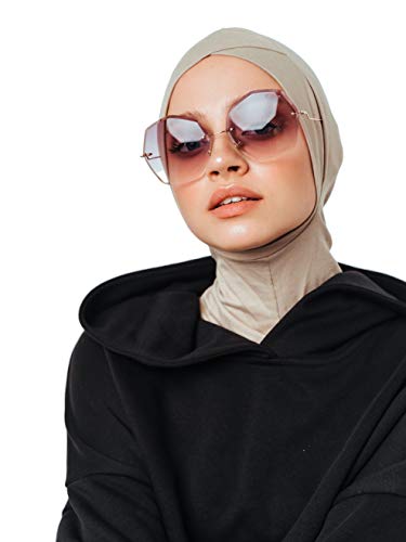 VeilWear Kopfhörer und Brille Hijab, Baumwolle Unterschal-Schlauchkappe, bereit zum Tragen muslimischer Accessoires für Frauen, Beige, Einheitsgröße von VeilWear