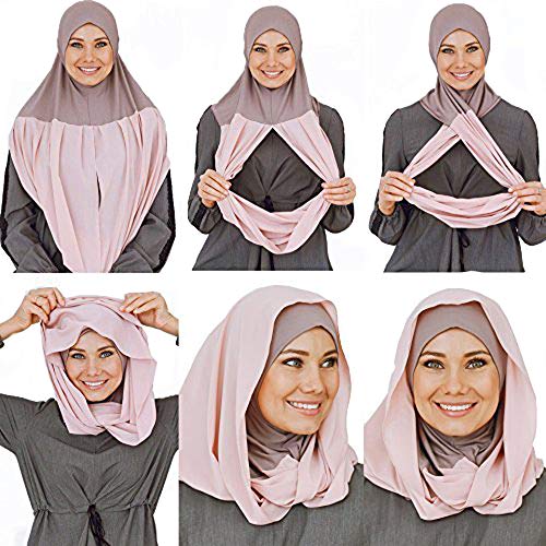 VeilWear Kopftuch aus Baumwolle und Shiffon, sofortiger Hijab, bereit zum Tragen für Damen - Pink - Einheitsgröße von VeilWear