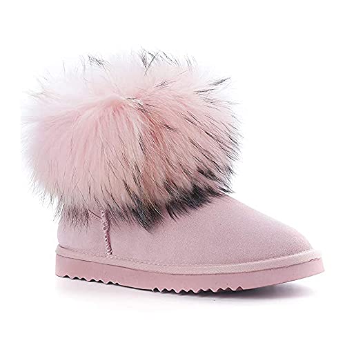 Veilante Damen Schneestiefel wasserdichte Leder Winterstiefel rutschfeste warme gefütterte Winterboots (04-Rosa, numeric_39) von Veilante