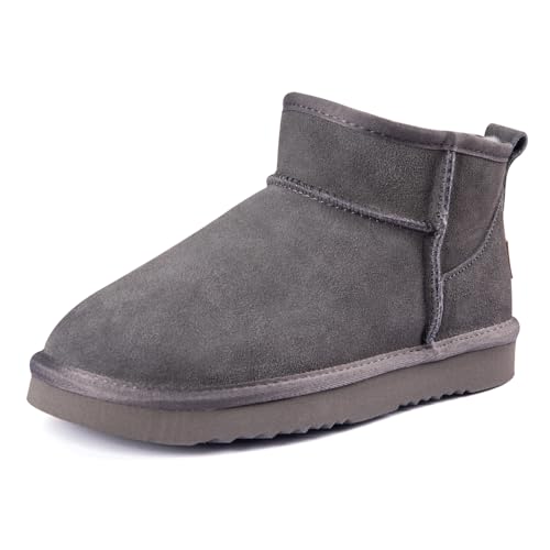 Veilante Damen Schneestiefel wasserdichte Leder Winterstiefel rutschfeste warme gefütterte Winterboots (43-Grau, numeric_37) von Veilante