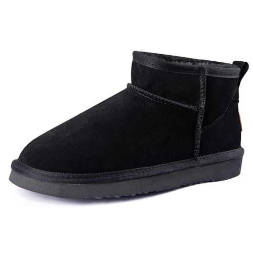 Veilante Damen Schneestiefel wasserdichte Leder Winterstiefel rutschfeste warme gefütterte Winterboots (43-Schwarz, numeric_39) von Veilante