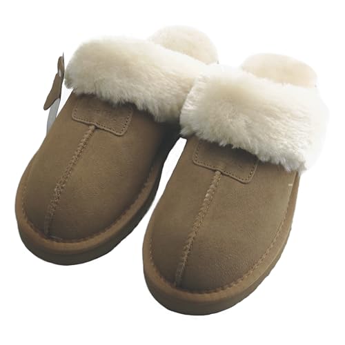 Veilante Hausschuhe Damen aus Echtes Leder mit Kunstpelz-Futter Warme Plüsch Pantoffeln Winter Komfort Rutschfeste Sohle (Marone, Erwachsene, Damen, 38, Numerisch, EU Schuhgrößensystem, M) von Veilante