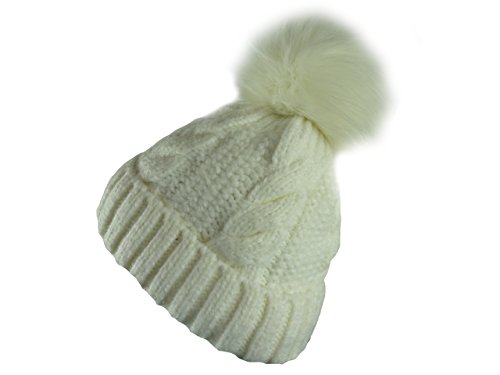 Veilo warme Strickmütze mit Fellbommel in 14 Trend Farben (weiß weiß) von Veilo